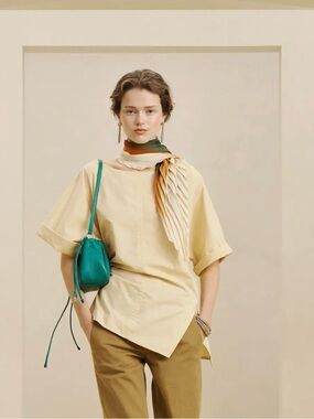 Zara Butter Yellow Short-Sleeve Boxy Asymetrical Blouse S